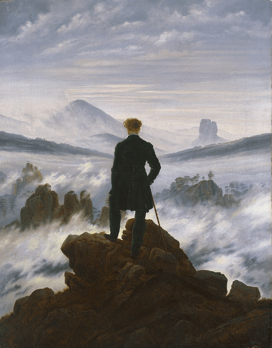  Caspar David Friedrich. Der Wanderer über dem Nebelmeer, óleo sobre tela, 1818.